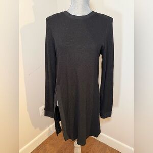 Self Contrast Long-Sleeve Crew-Neck Split Tunic Top size Large